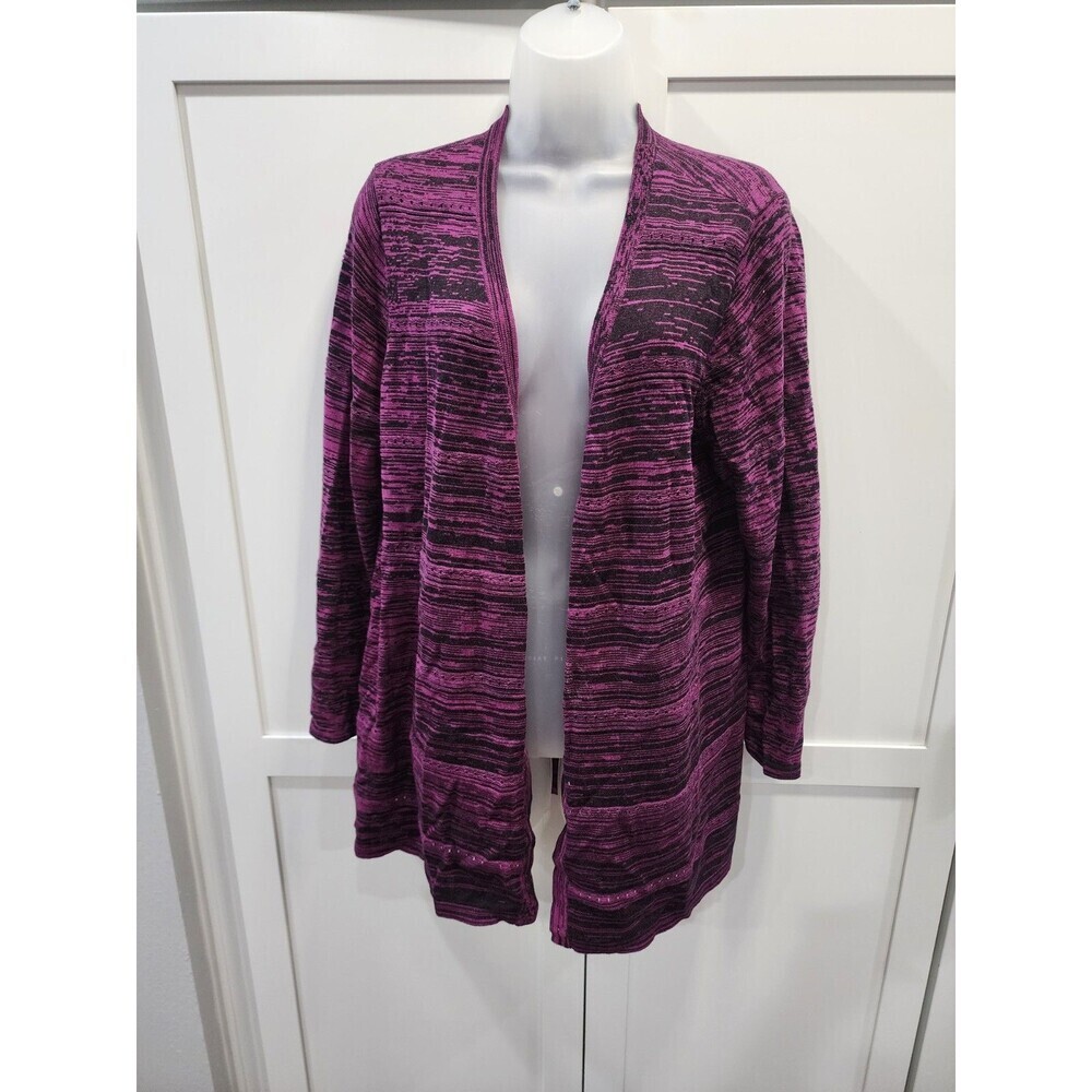 Catherines Womens Open Front Knit Cardigan 0X Purple Black